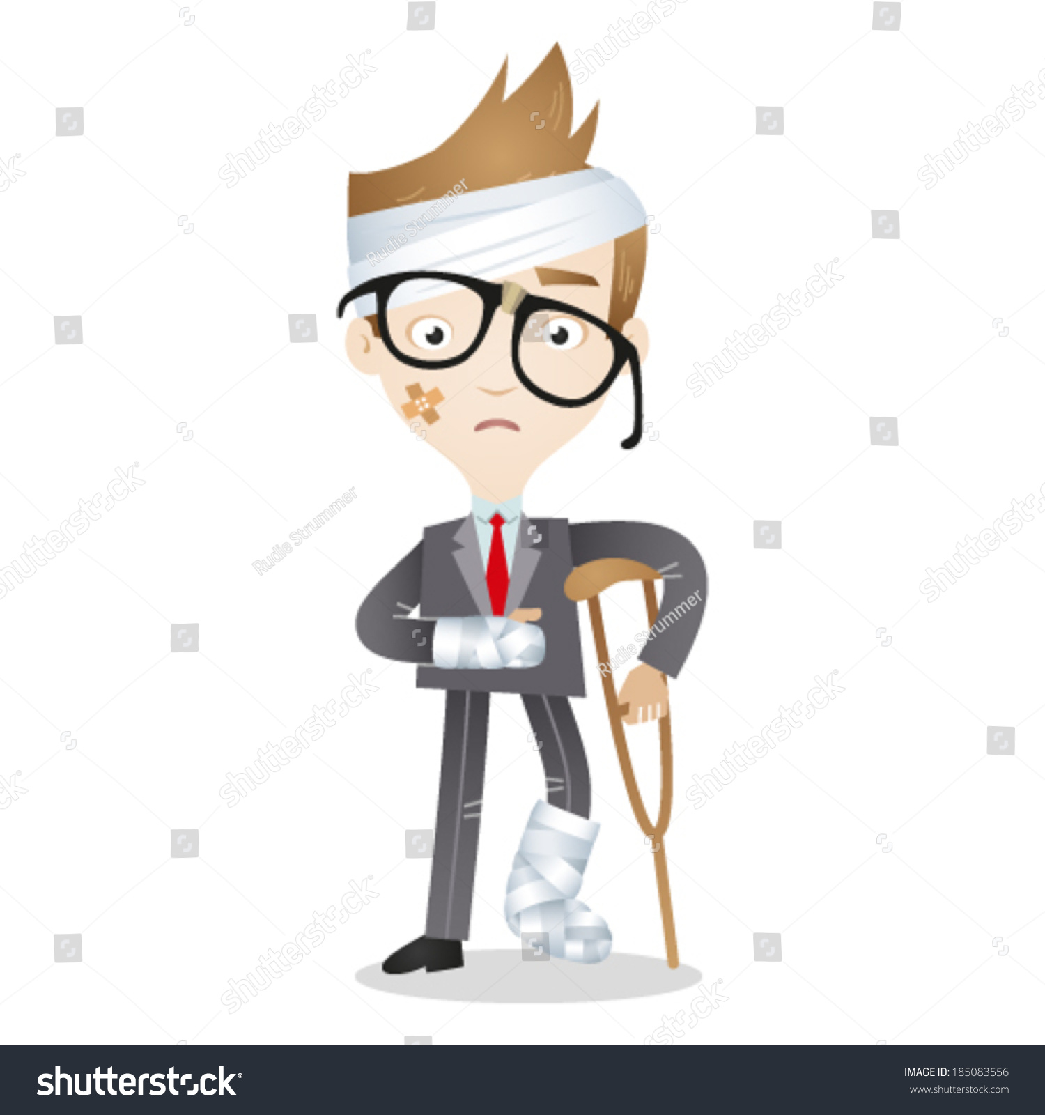 Vector Illustration Of An Injured Cartoon Businessman In Bandages And ...