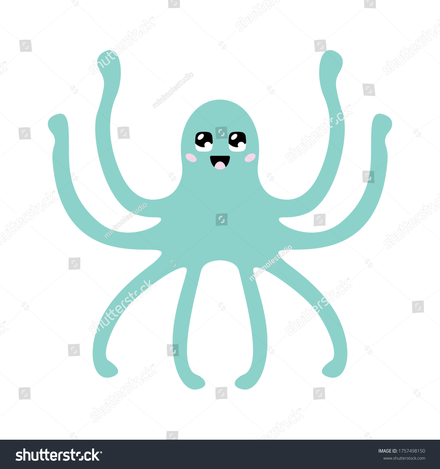 SVG of Vector illustration of an octopus with a cute face. Simple, flat kawaii style. svg