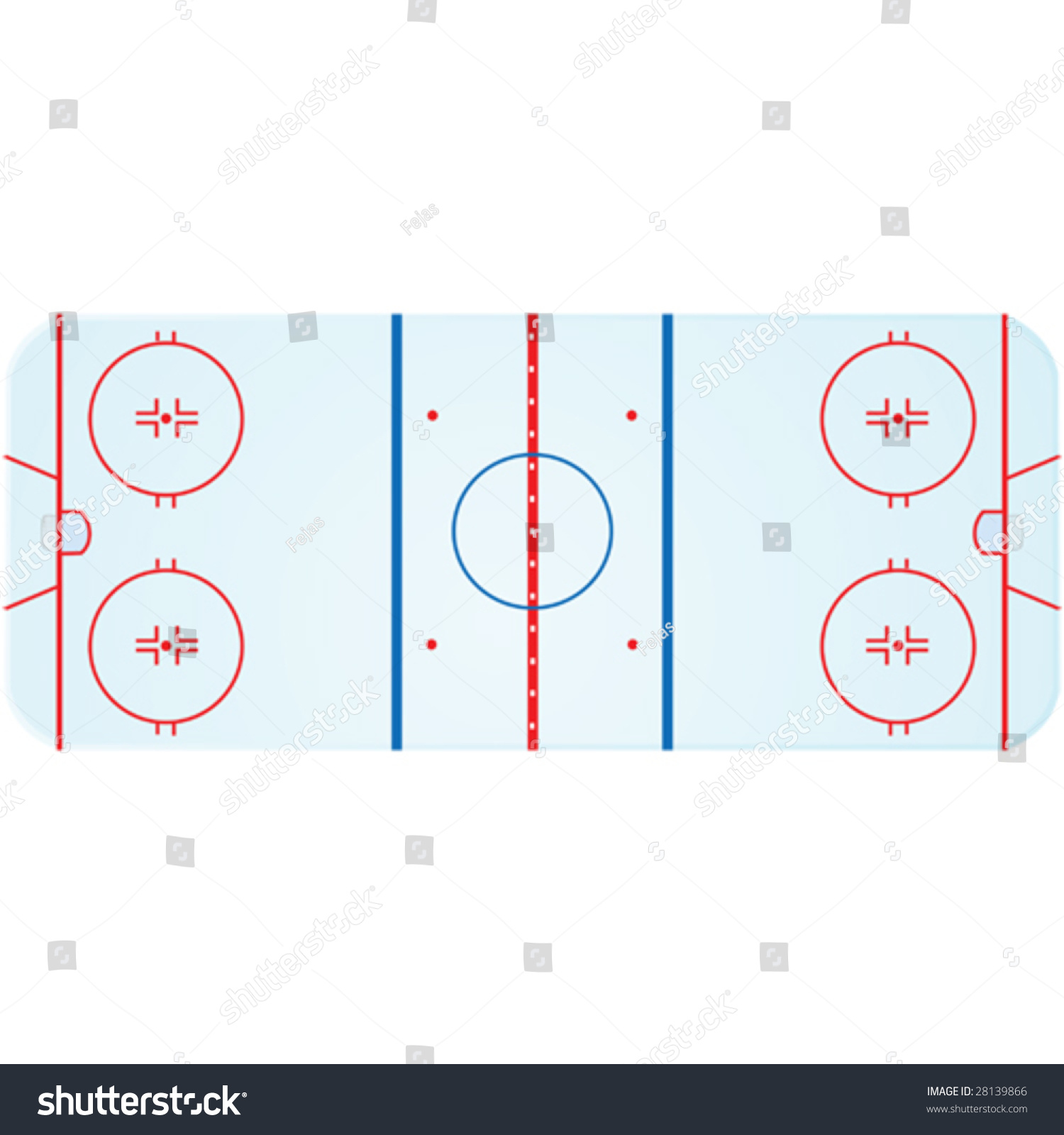 Vector Illustration Of An Overhead View Of An Ice Hockey Rink ...