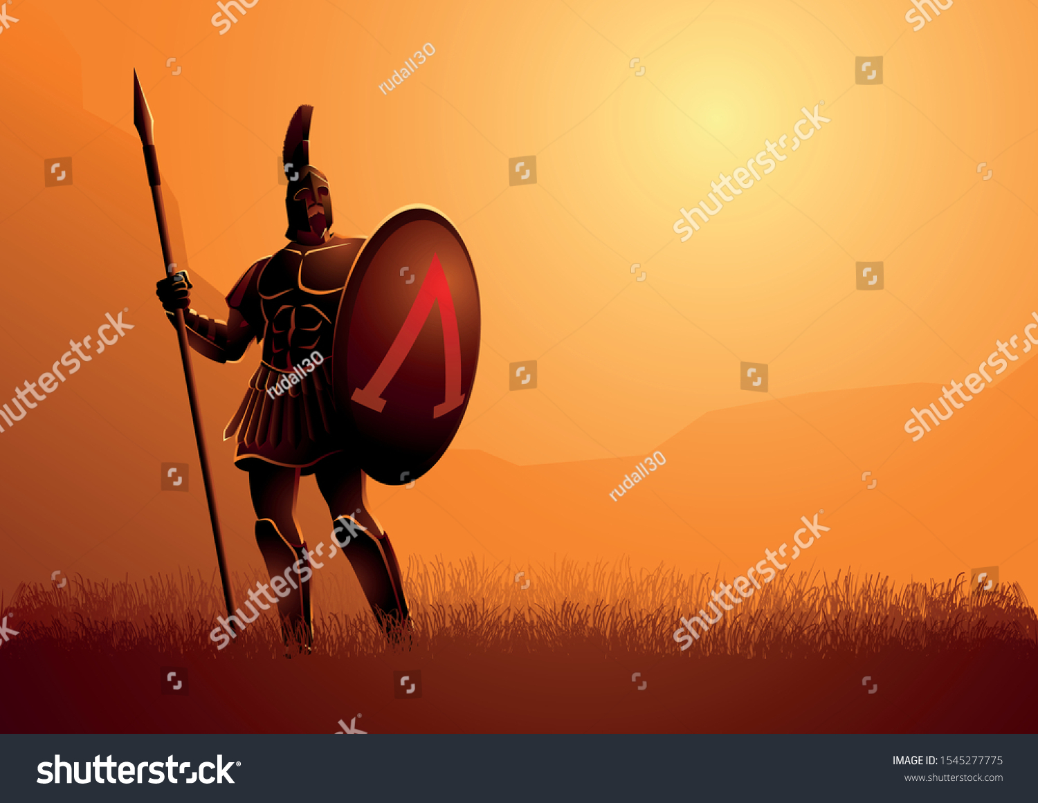 Vector Illustration Ancient Warrior His Shield Stock Vector (Royalty ...