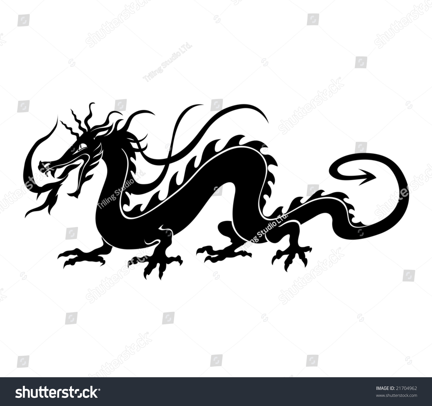 Vector Illustration Angry Chinese Dragon Tattoo Stock ...