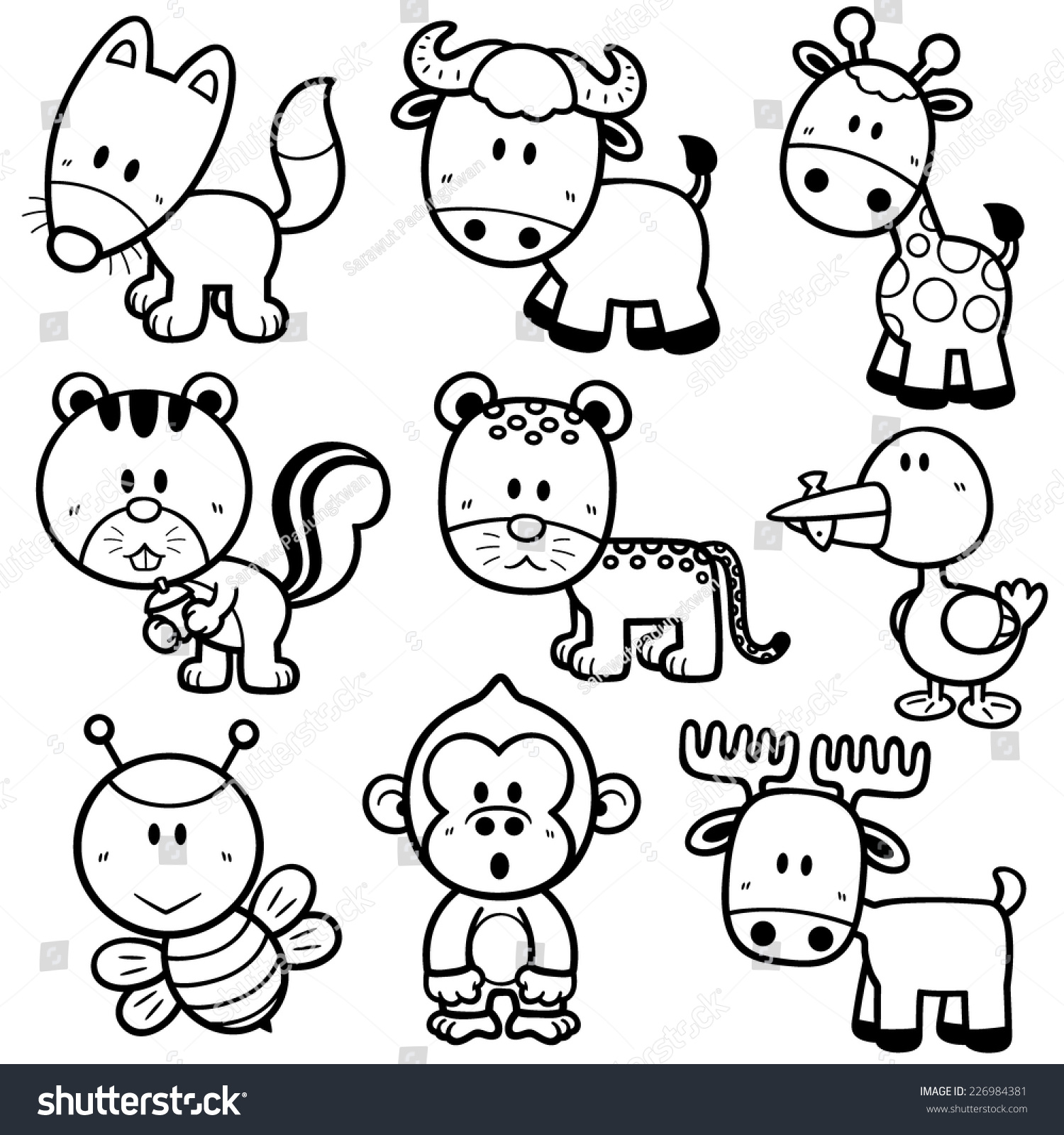 Vector Illustration Animal Cartoon Coloring Book Stock Vector (Royalty ...