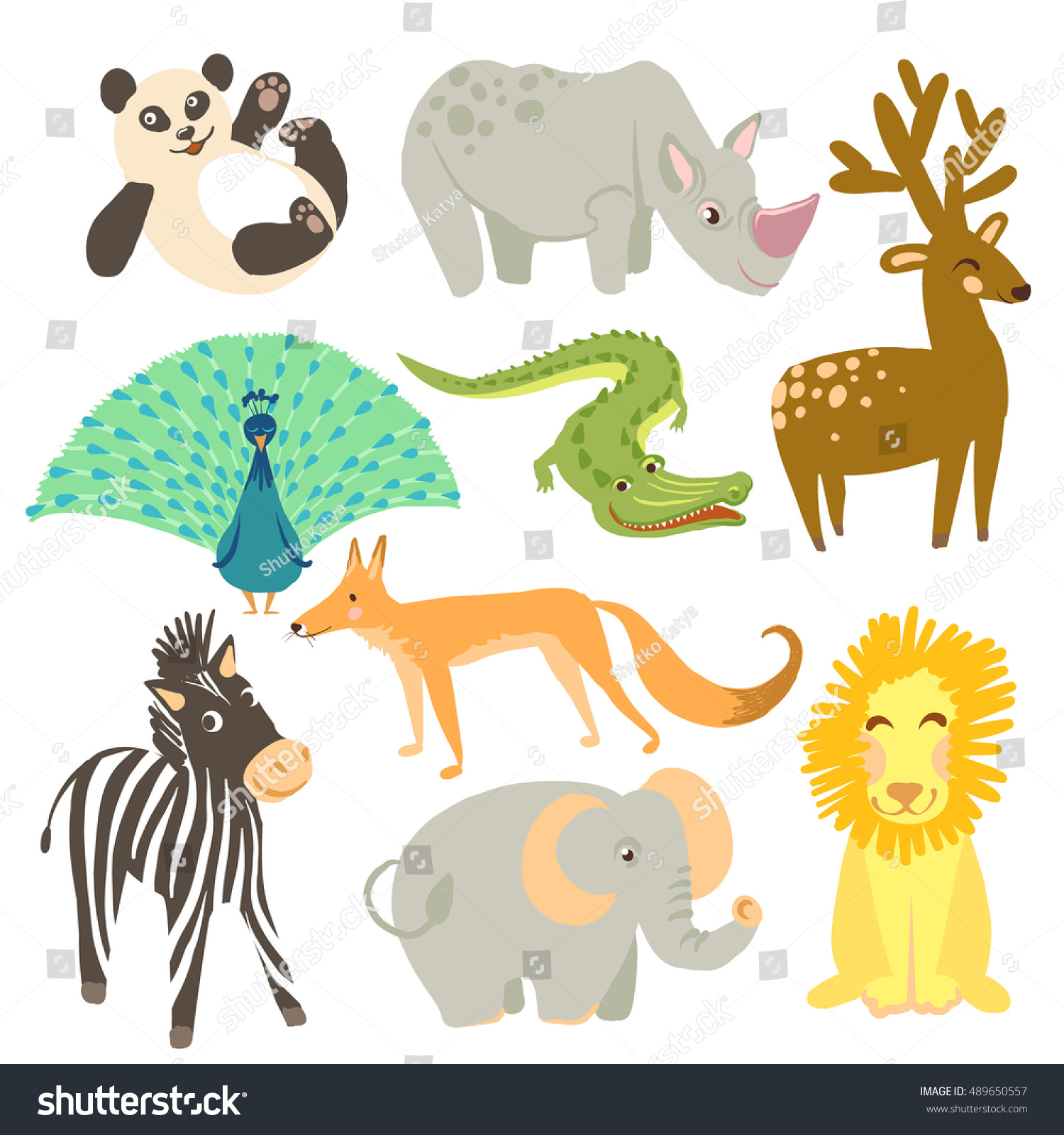 Vector Illustration Of Animal. Zoo Cute Animals - 489650557 : Shutterstock