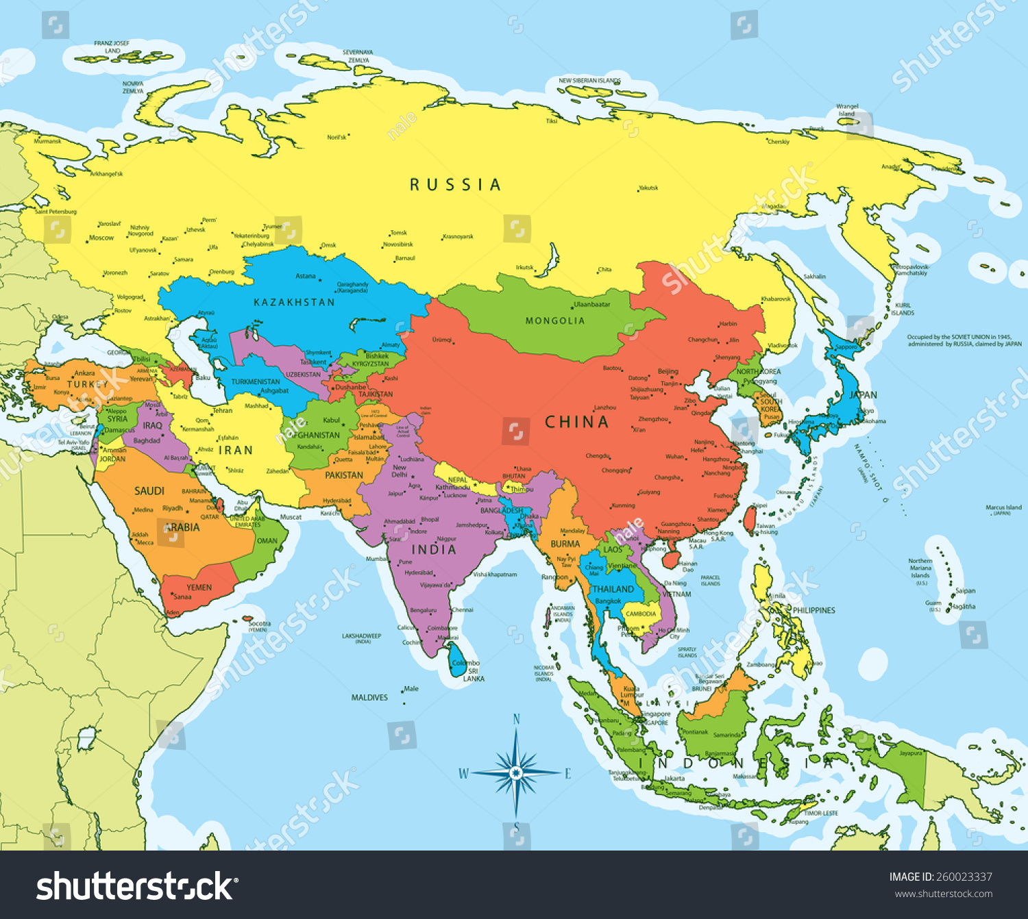 Vector Illustration Asia Map Countries Different Stock Vector