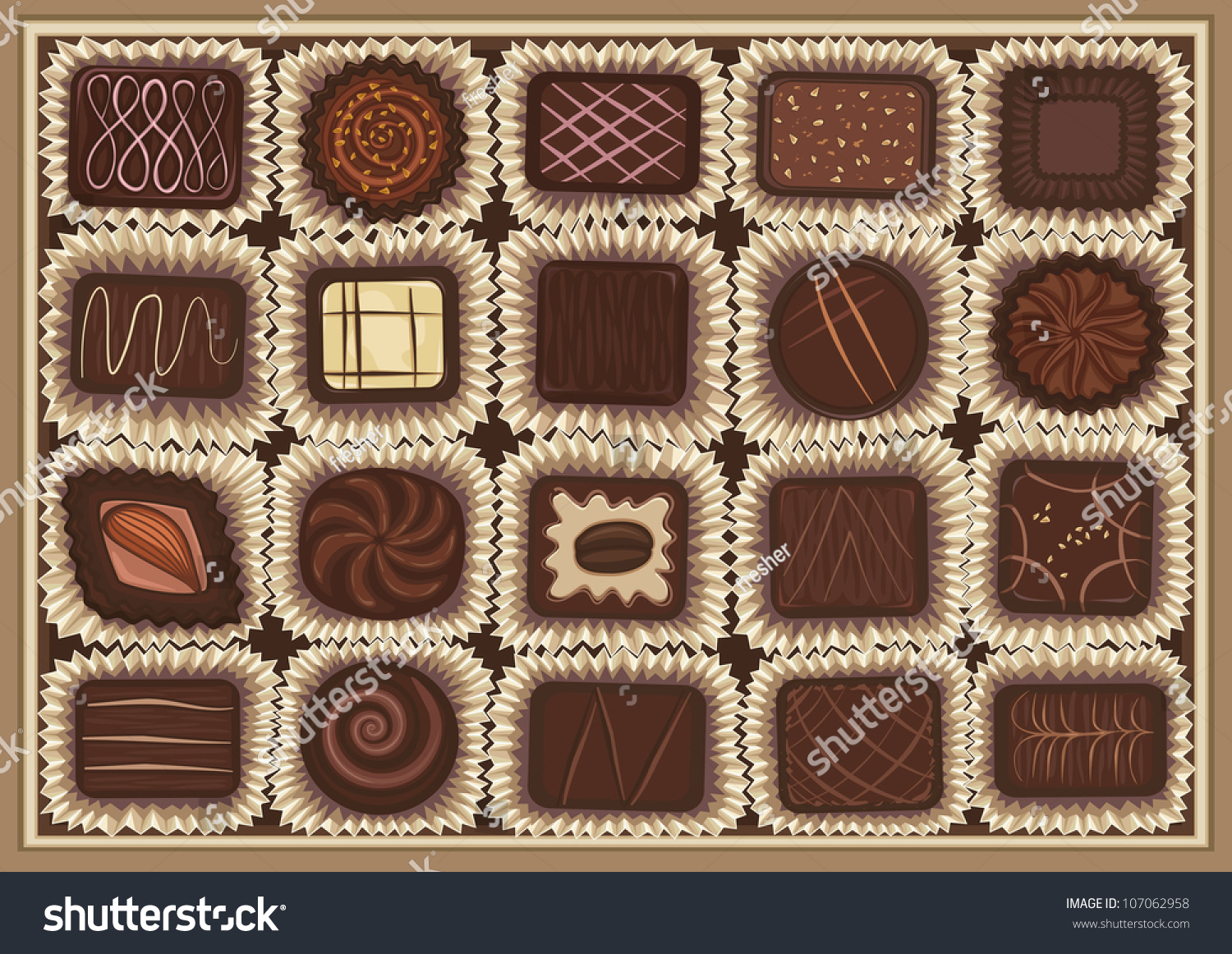 Vector Illustration Assortment Chocolates Box Stock Vector (Royalty ...