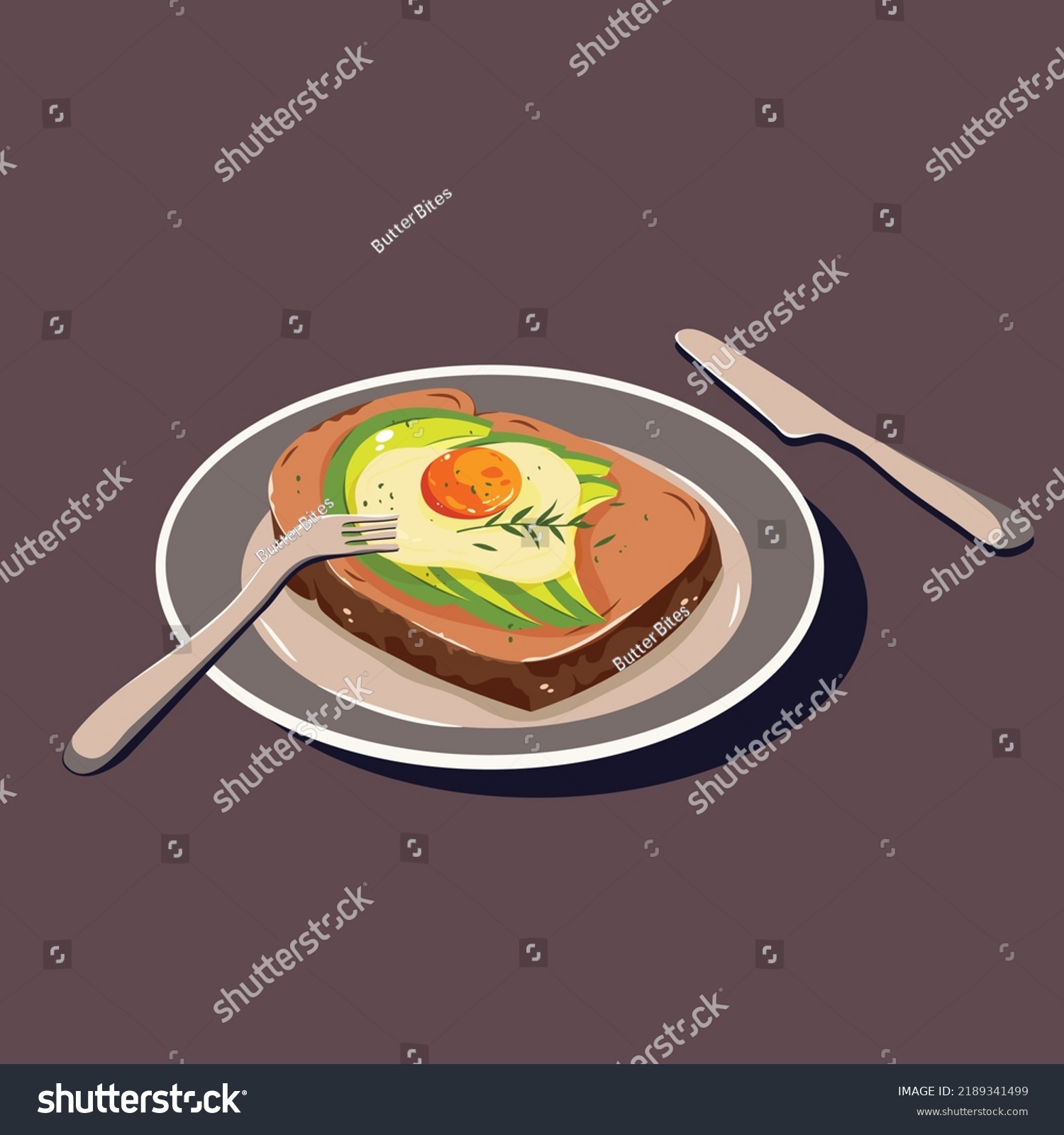 SVG of vector illustration of avocado toast in plate for breakfast. svg