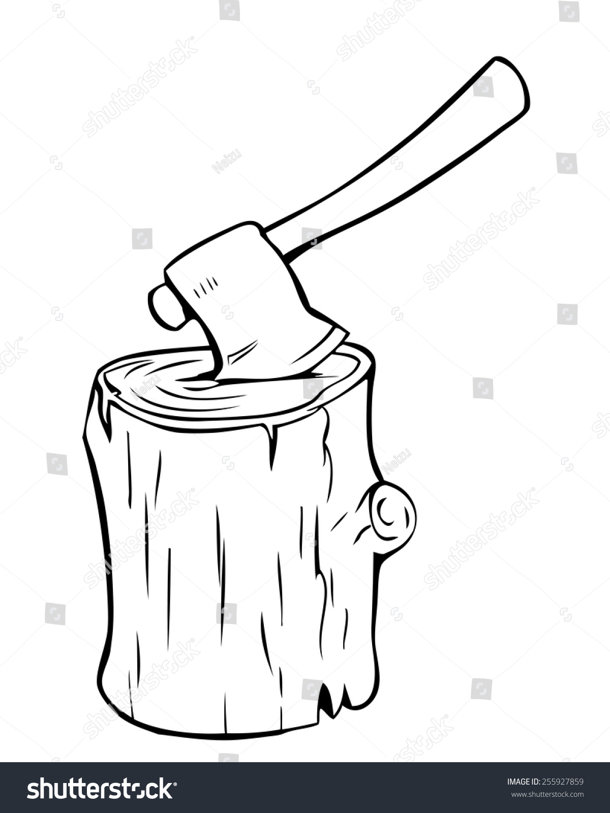 Vector Illustration Of Axe In A Stump Chopping Wood - 255927859 ...