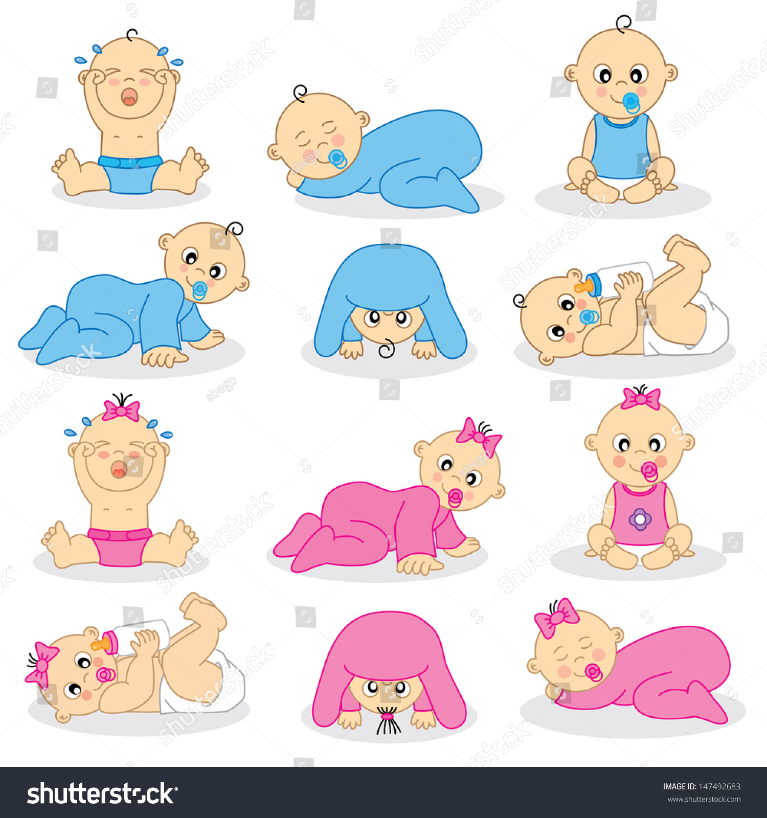 Vector Illustration Baby Boys Baby Girls Stock Vector 147492683 ...