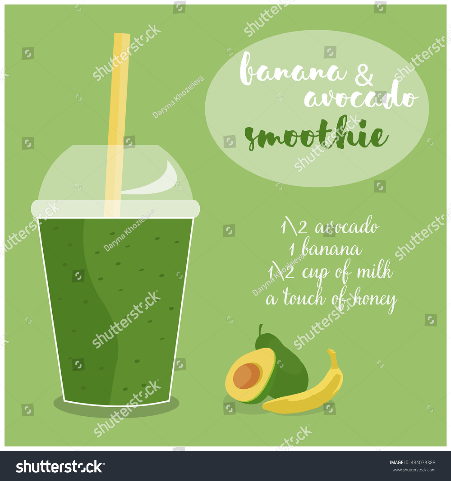 Download Vector Illustration Banana Avocado Smoothie Recipe Stock Vector Royalty Free 434073388