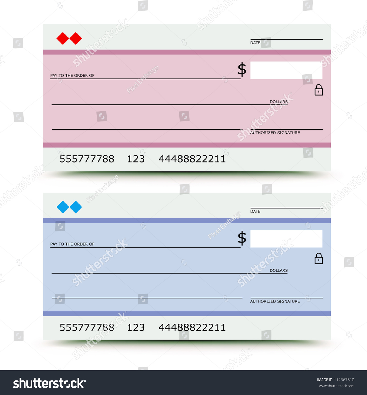 Vector Illustration Of Bank Check In Two Variations - Pink And Blue ...