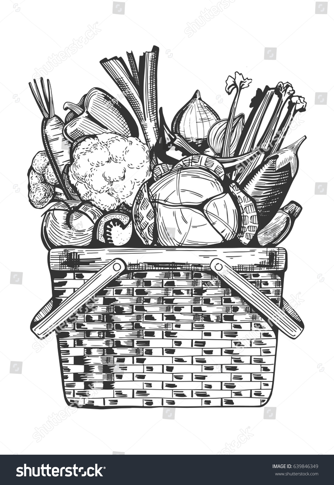 Vector Illustration Basket Vegetables Broccoli Cauliflower Stock Vector ...