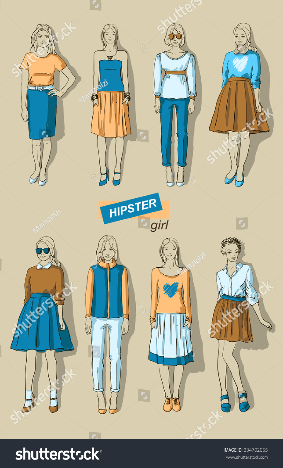 Vector Illustration Beautiful Fashion Girls Hipsters Stock Vector Royalty Free 334702055