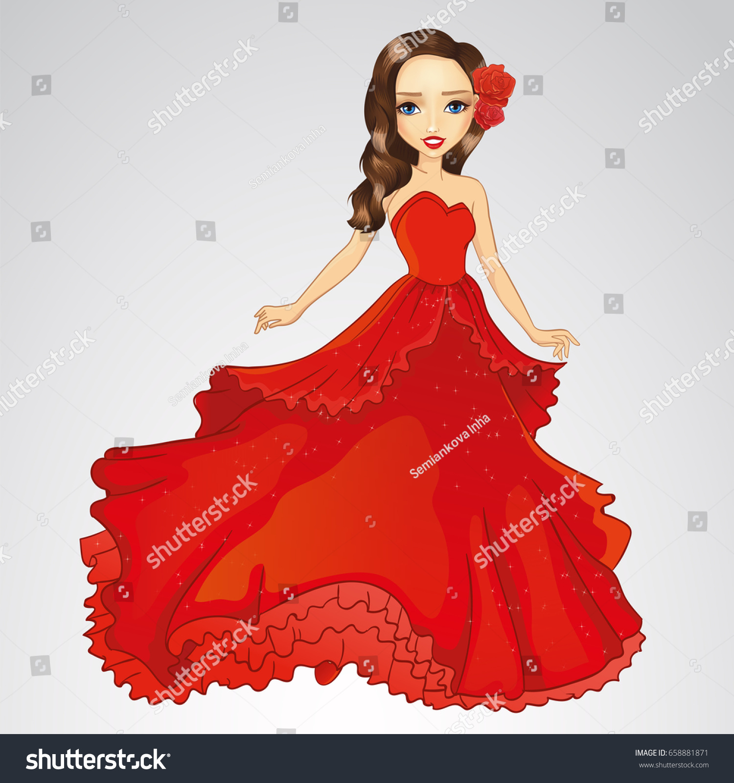 Vector Illustration Beautiful Princess Fashion Red Stock Vector ...