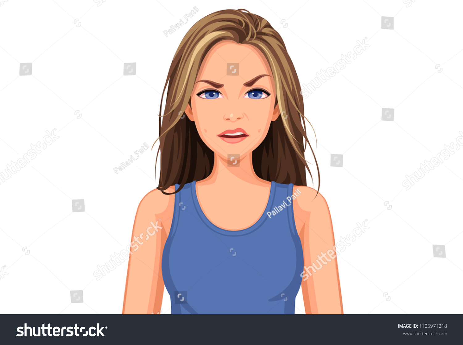 Vector Illustration Beautiful Teenage Girl Bitchy Stock Vector (Royalty ...