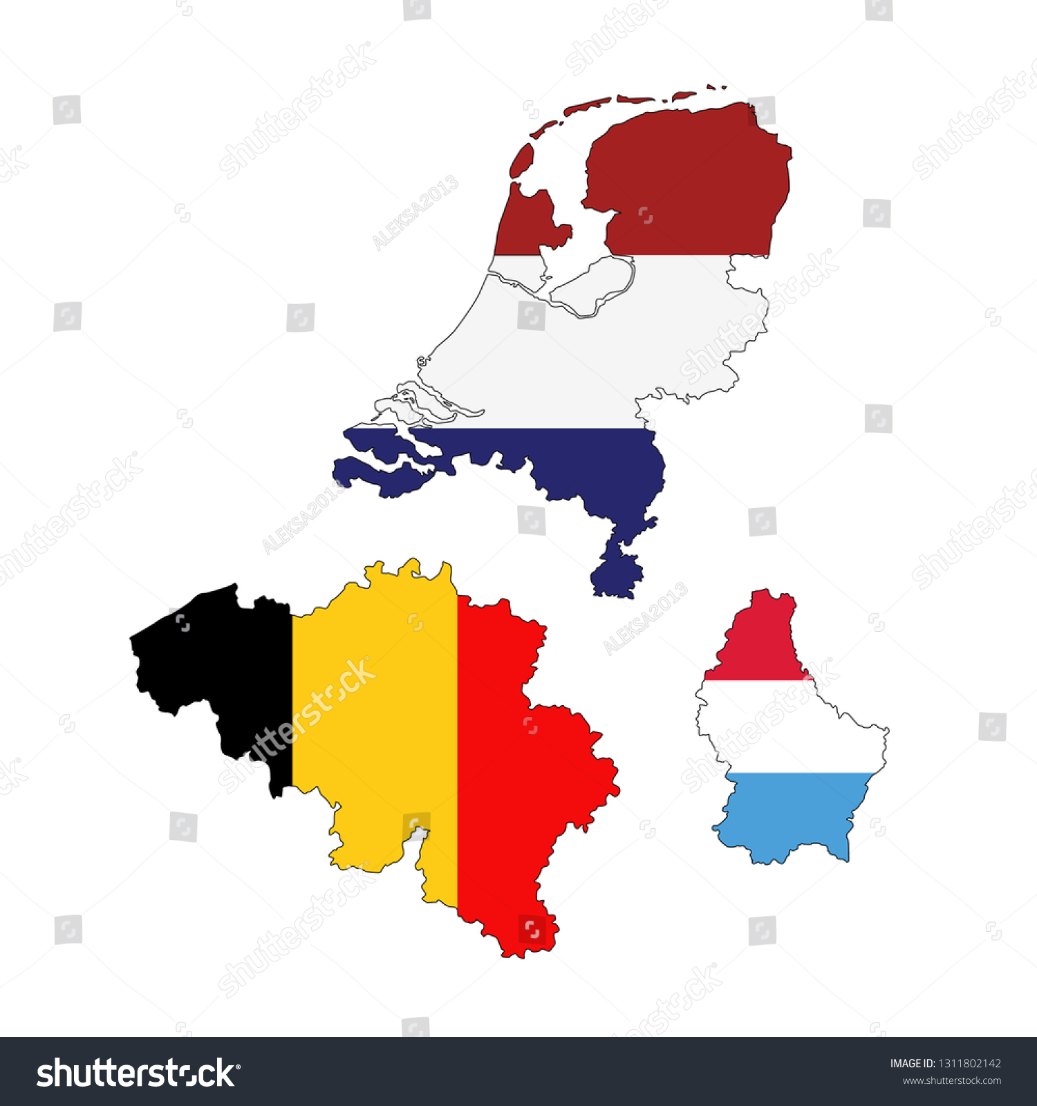 Vector Illustration Benelux Countries Maps Flags Stock Vector (Royalty ...