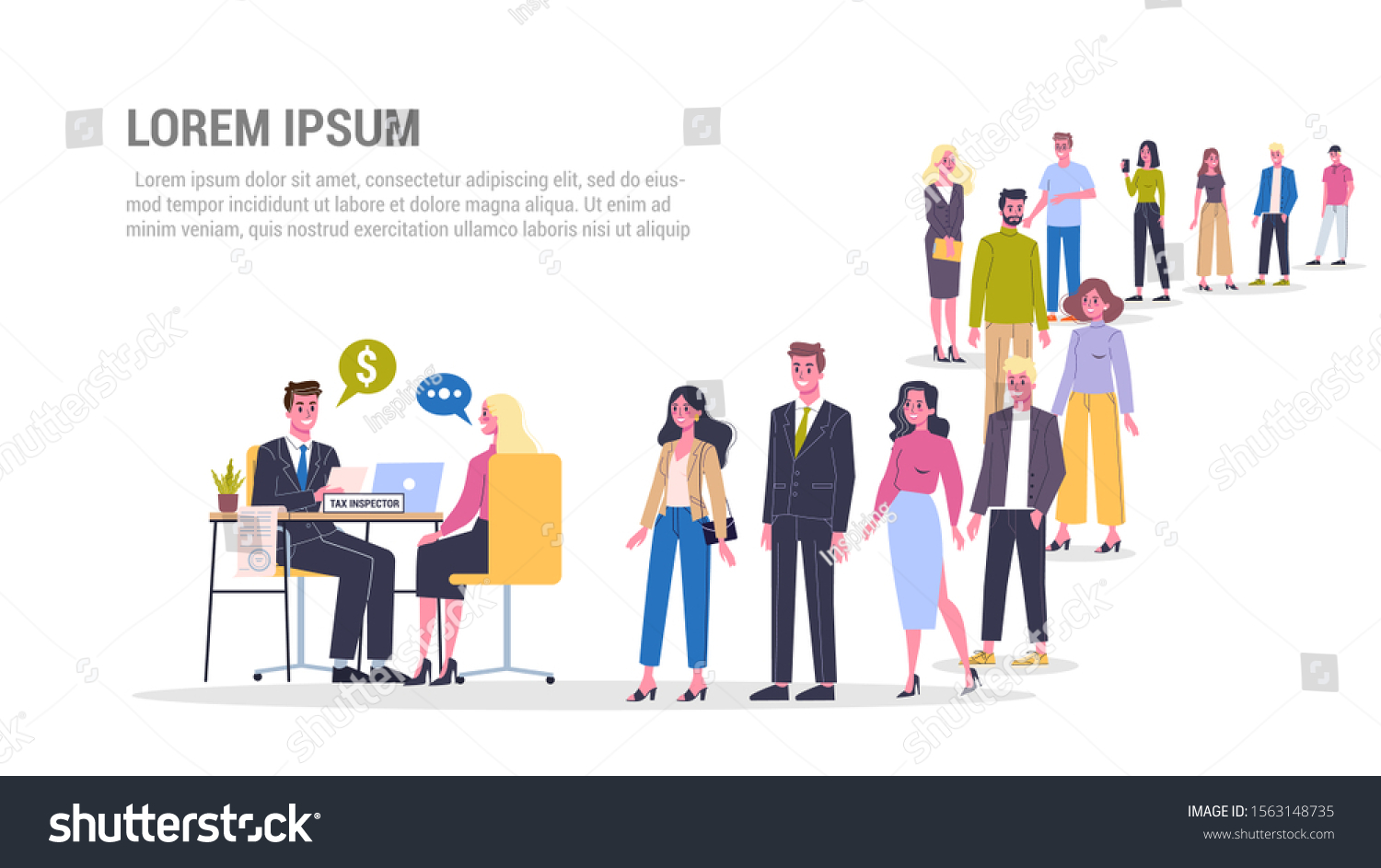 Vector Illustration Big Queue People Standing Stock Vector