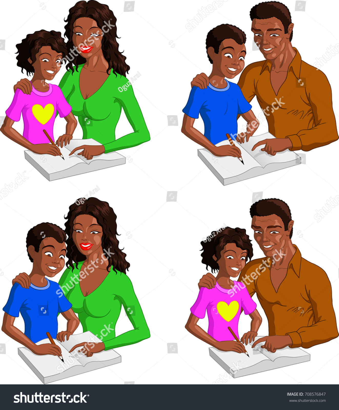 Vector Illustration Black African Parents Helping Stock Vector Royalty Free