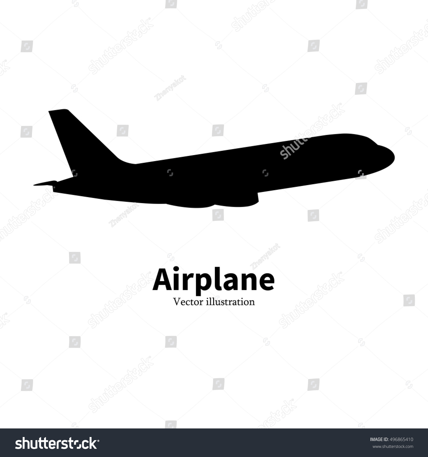黒い飛行機のシルエットのベクターイラスト 白い背景に ロゴアイコン平面 航空機の側面図のプロファイル 飛行のコンセプト のベクター画像素材 ロイヤリティフリー
