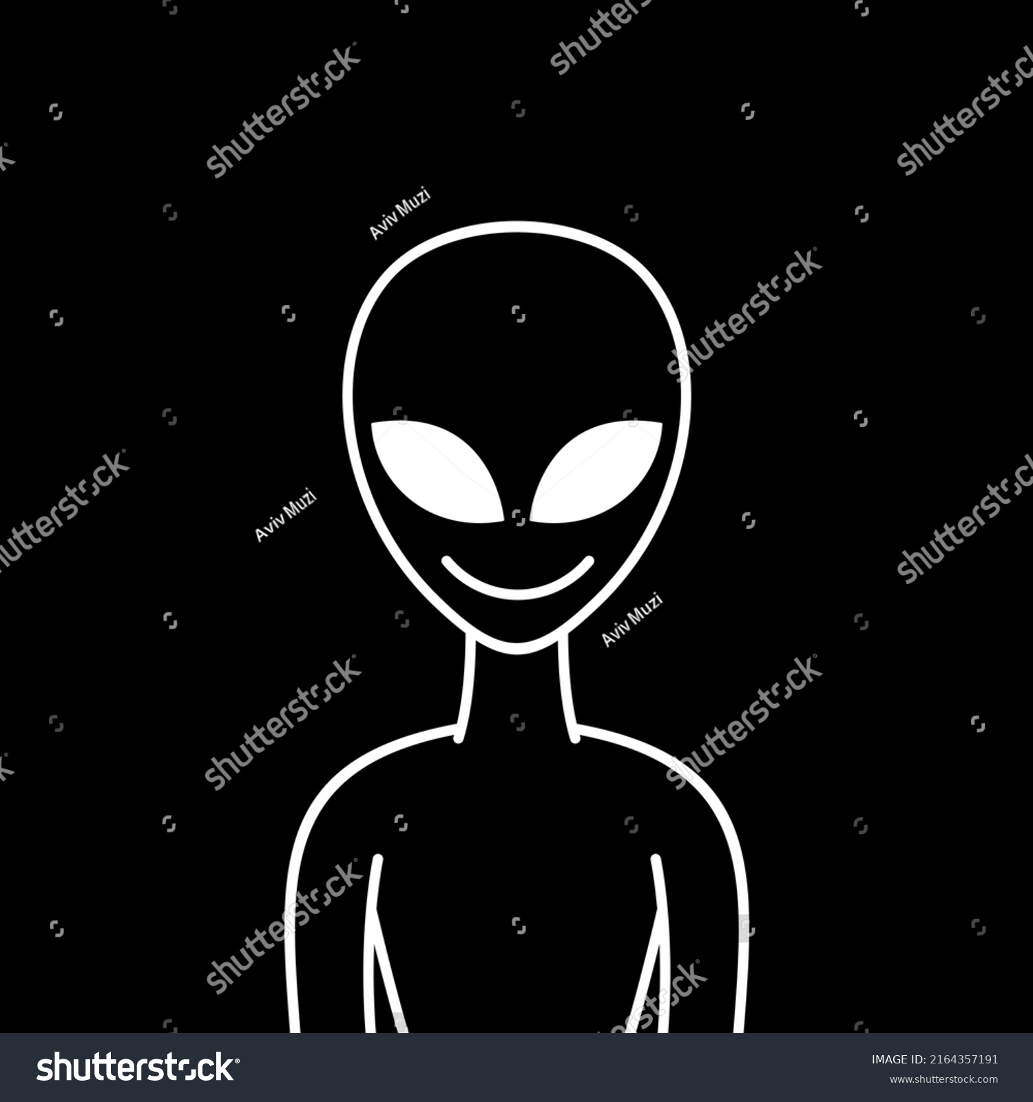 Vector Illustration Black White Alien Cartoon Stock Vector (Royalty