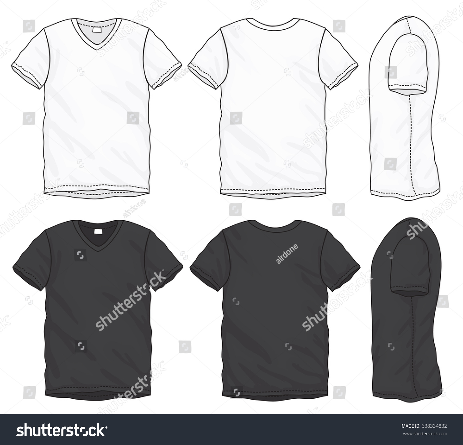 男性用の黒と白の半袖vネックtシャツ 分離型前後のデザインテンプレートのベクターイラスト のベクター画像素材 ロイヤリティフリー