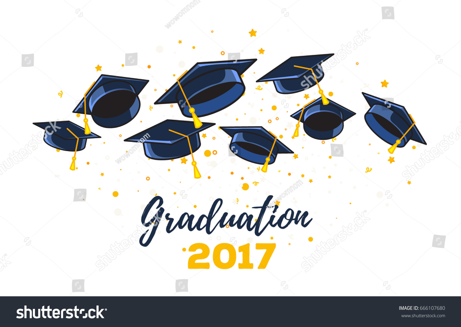 Vector Illustration Black Graduate Caps Yellow Stock Vector (Royalty ...