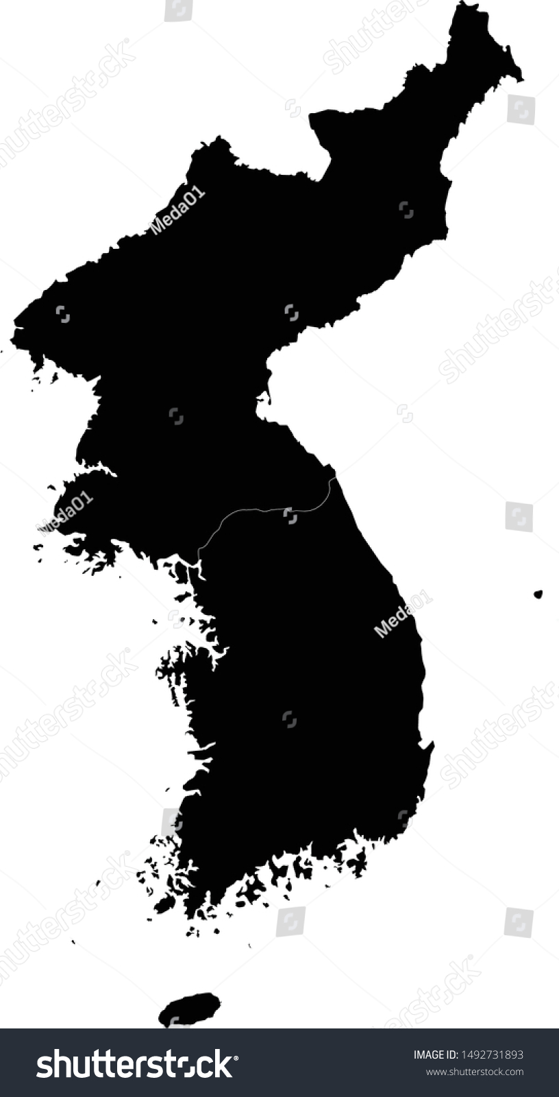 Vector Illustration Black Korean Peninsula Map Stock Vector Royalty Free