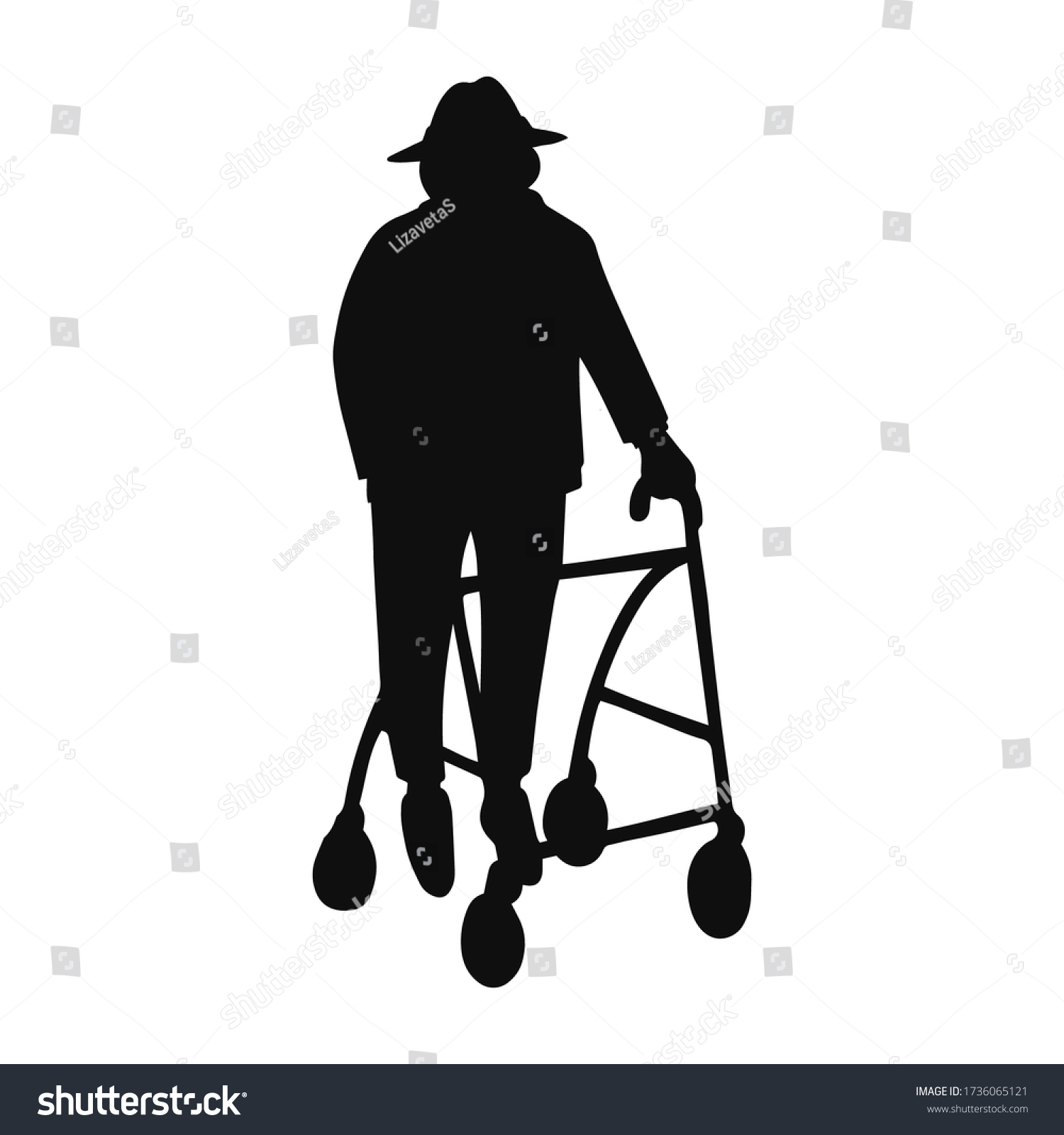 Vector Illustration Black Silhouette Old Man Stock Vector Royalty Free