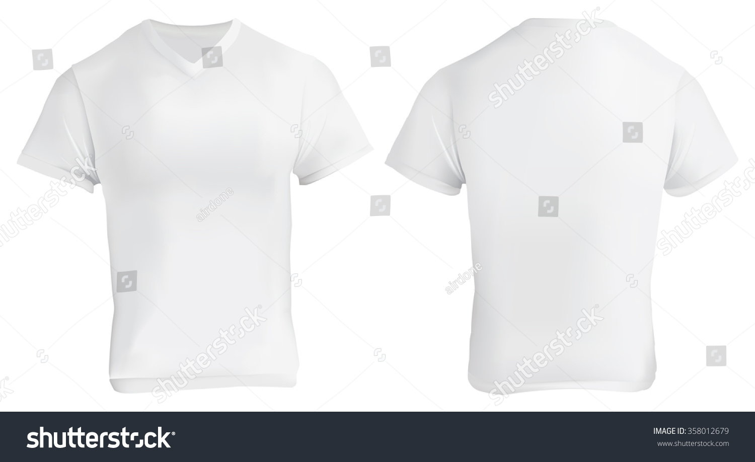 Vector Illustration Of Blank White V-Neck Shirt Template, Front And ...