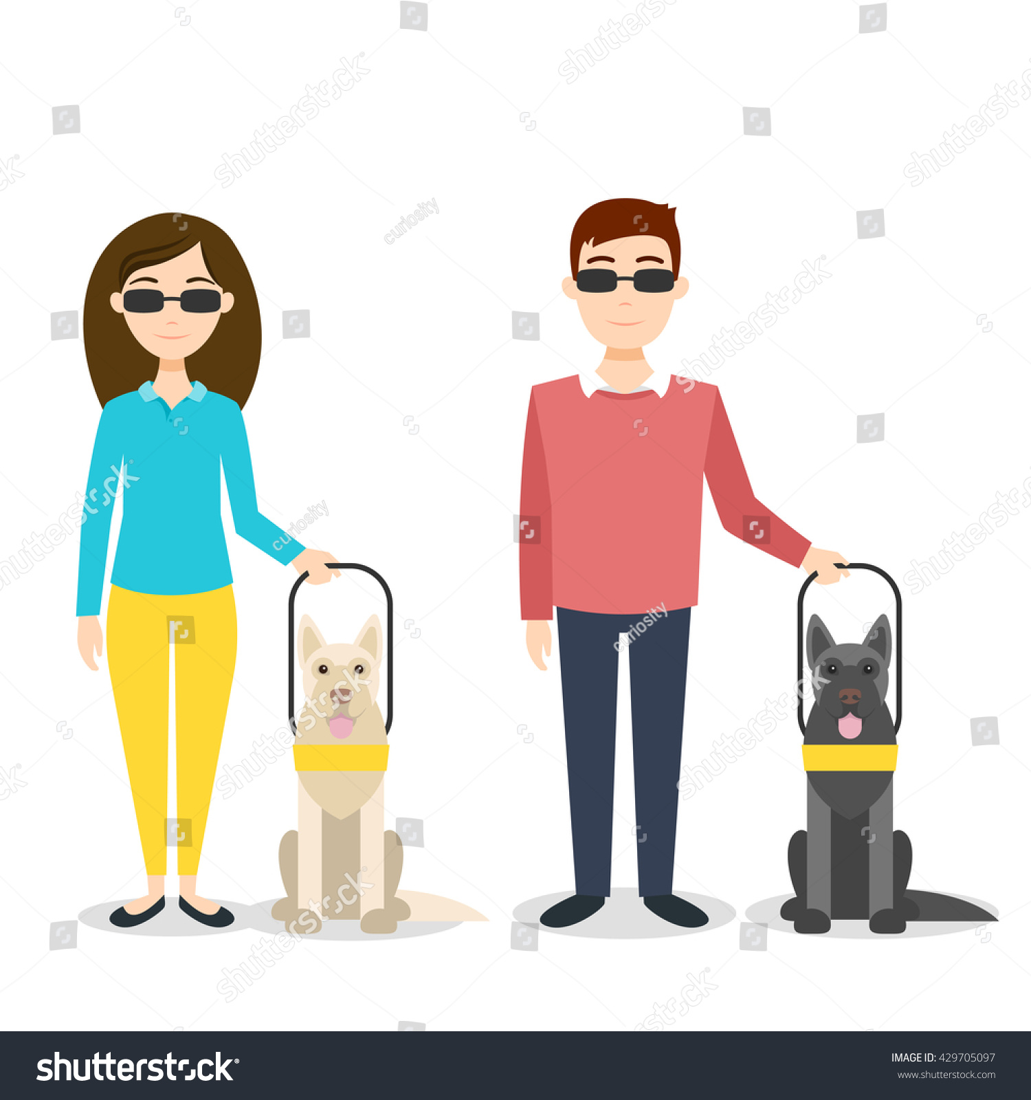 SVG of Vector illustration of blind person. Disabled man and woman with guide dogs. svg