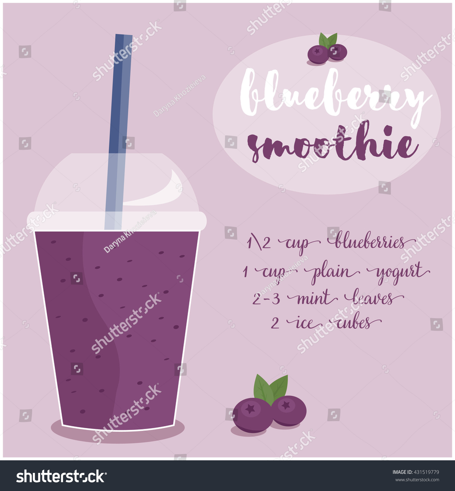 Vector Illustration Blueberry Smoothie Recipe Ingredients Stock Vector 431519779 Shutterstock Smoothie Website Template
