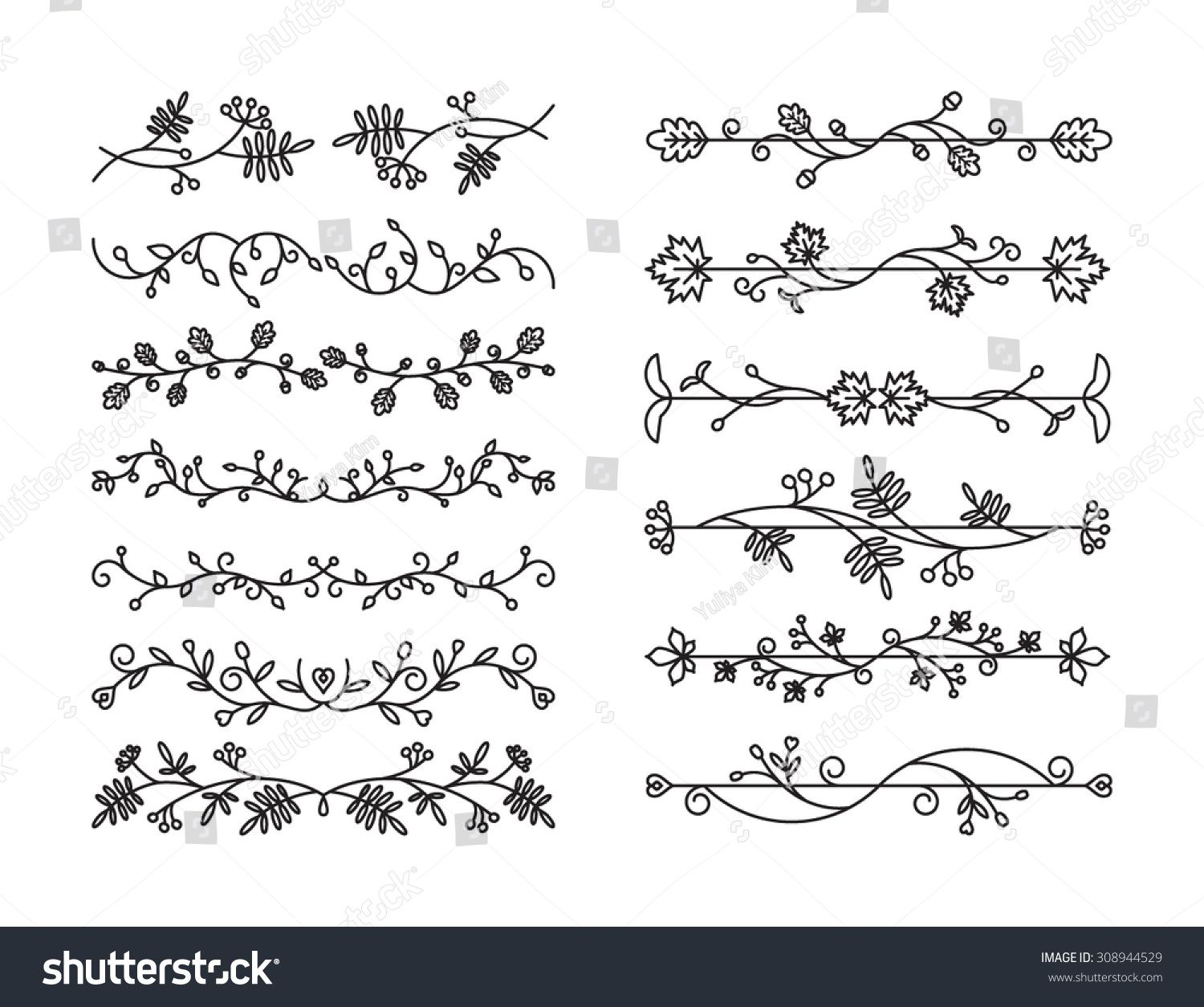 Vector Illustration Borders Set Elegant Line Stock Vector 308944529 ...