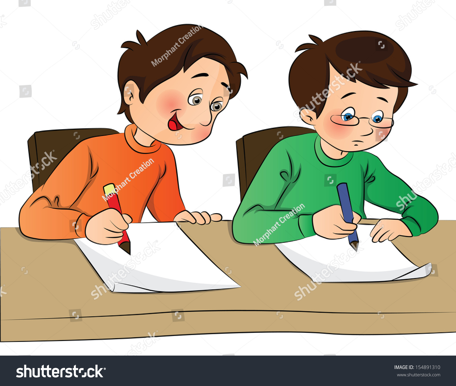 Vector Illustration Boy Copying Other Students Stock Vector 154891310 ...