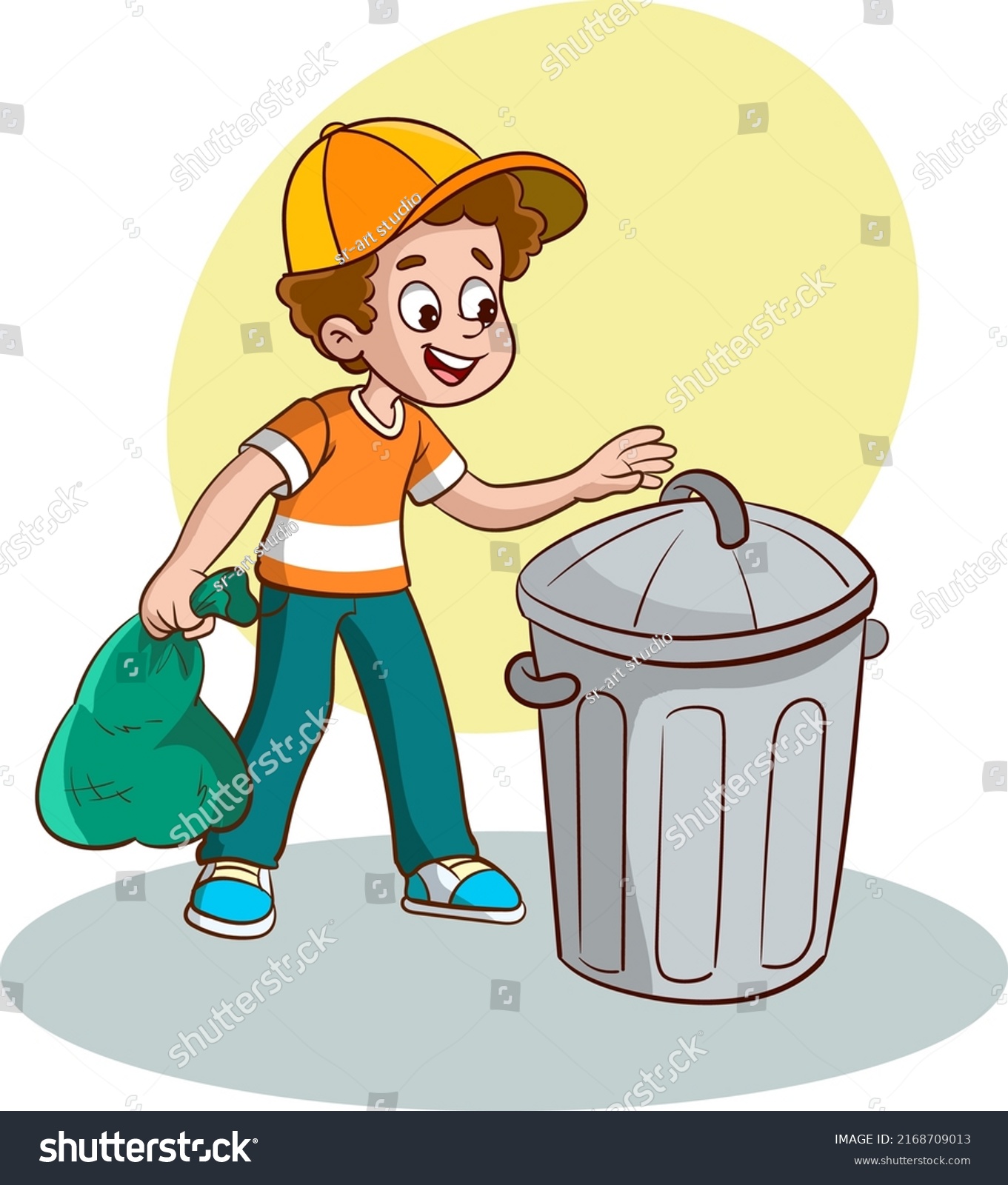 Vector Illustration Boy Throwing Garbage House Stock Vector (Royalty ...