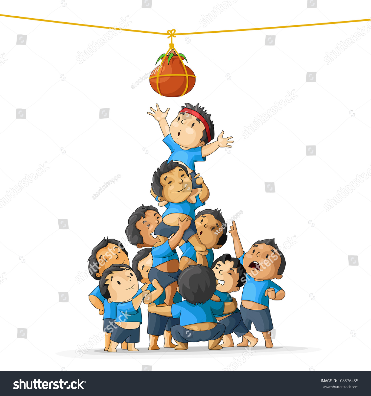 Vector Illustration Of Boys At Playing Dahi Handi In Janmashtami ...