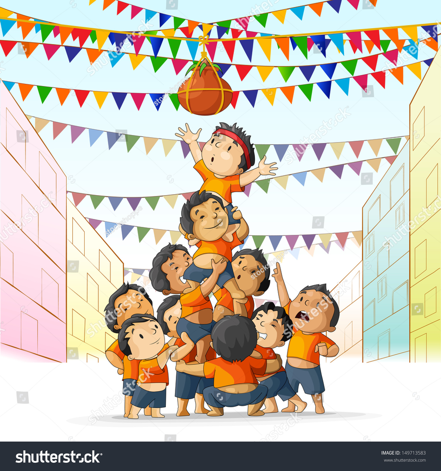 Vector Illustration Of Boys At Playing Dahi Handi In Janmashtami ...