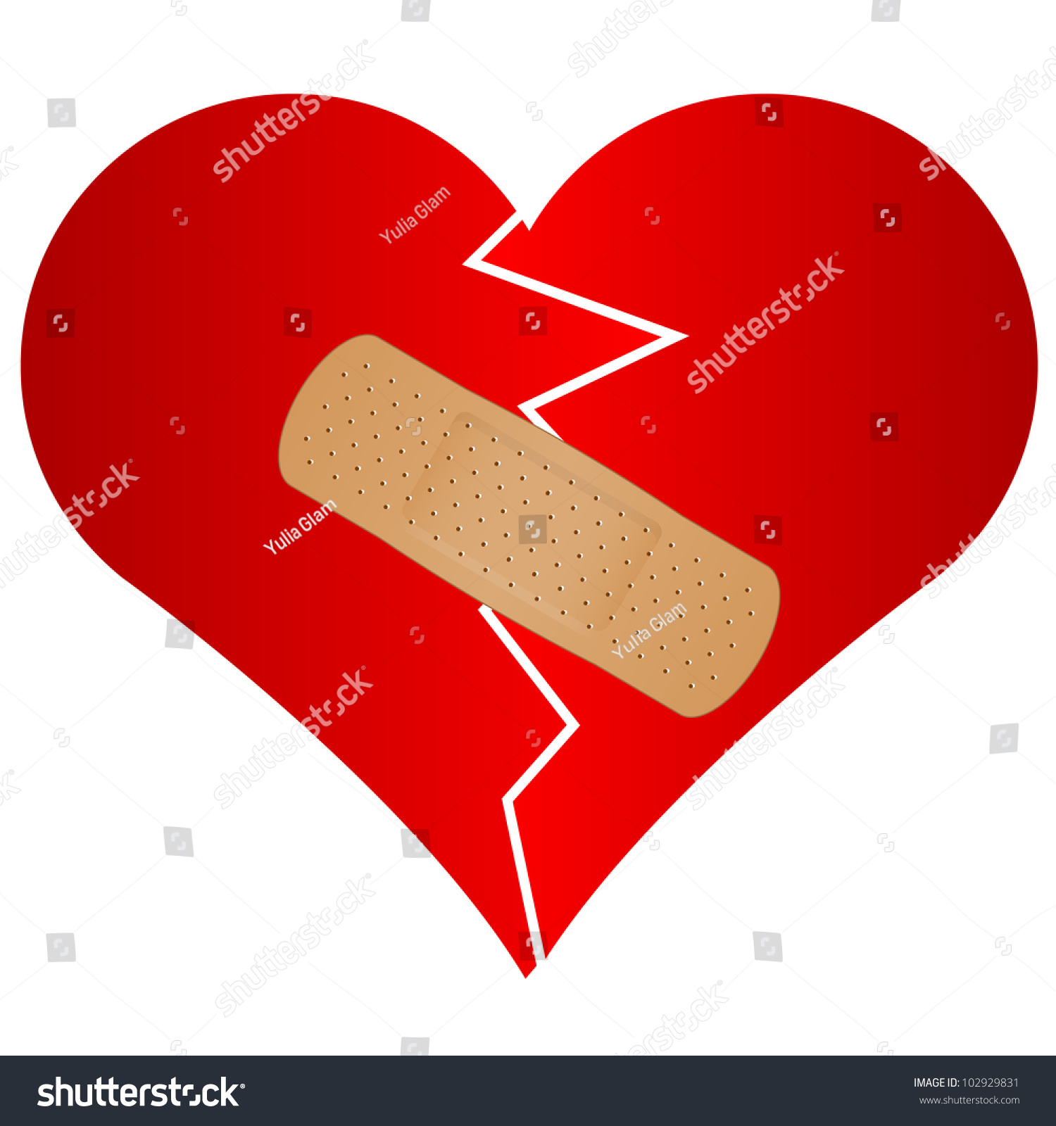 Vector Illustration Of Broken Heart With Plaster - 102929831 : Shutterstock