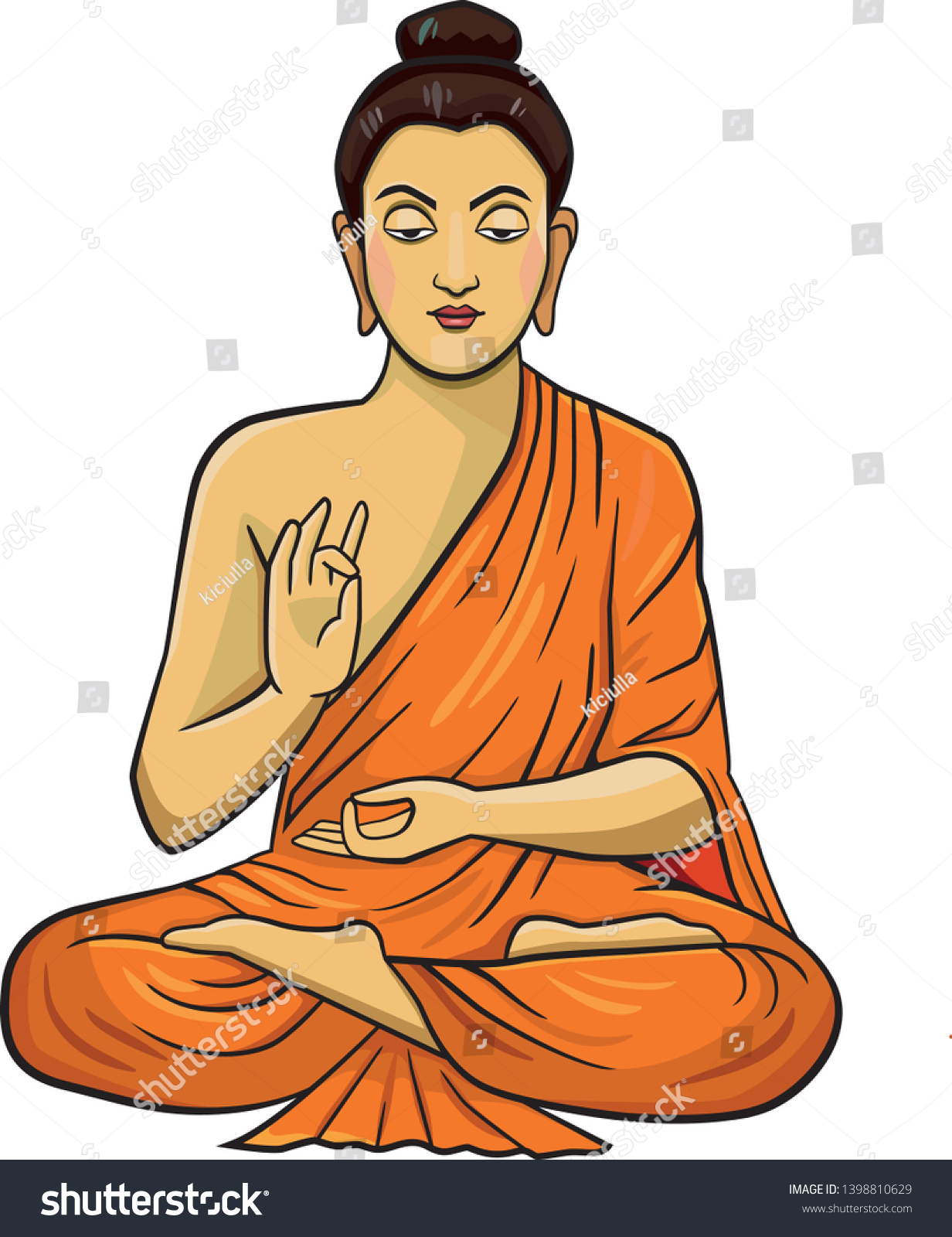 Vector Illustration Buddha Praying Lotus Pose Vector De Stock Libre De Regalías 1398810629