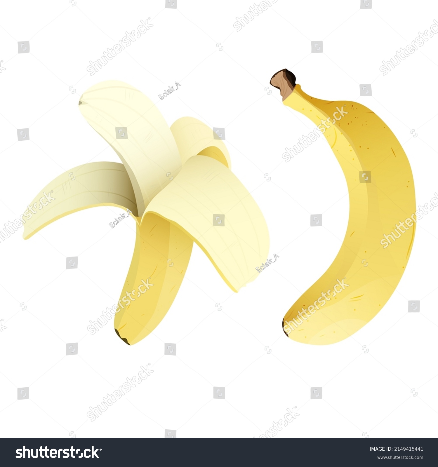 Vector Illustration Cartoon Banana Half Peeled Stock Vector Royalty   Stock Vector Vector Illustration Of Cartoon Banana And Half Peeled Banana Isolated On A White Background 2149415441 