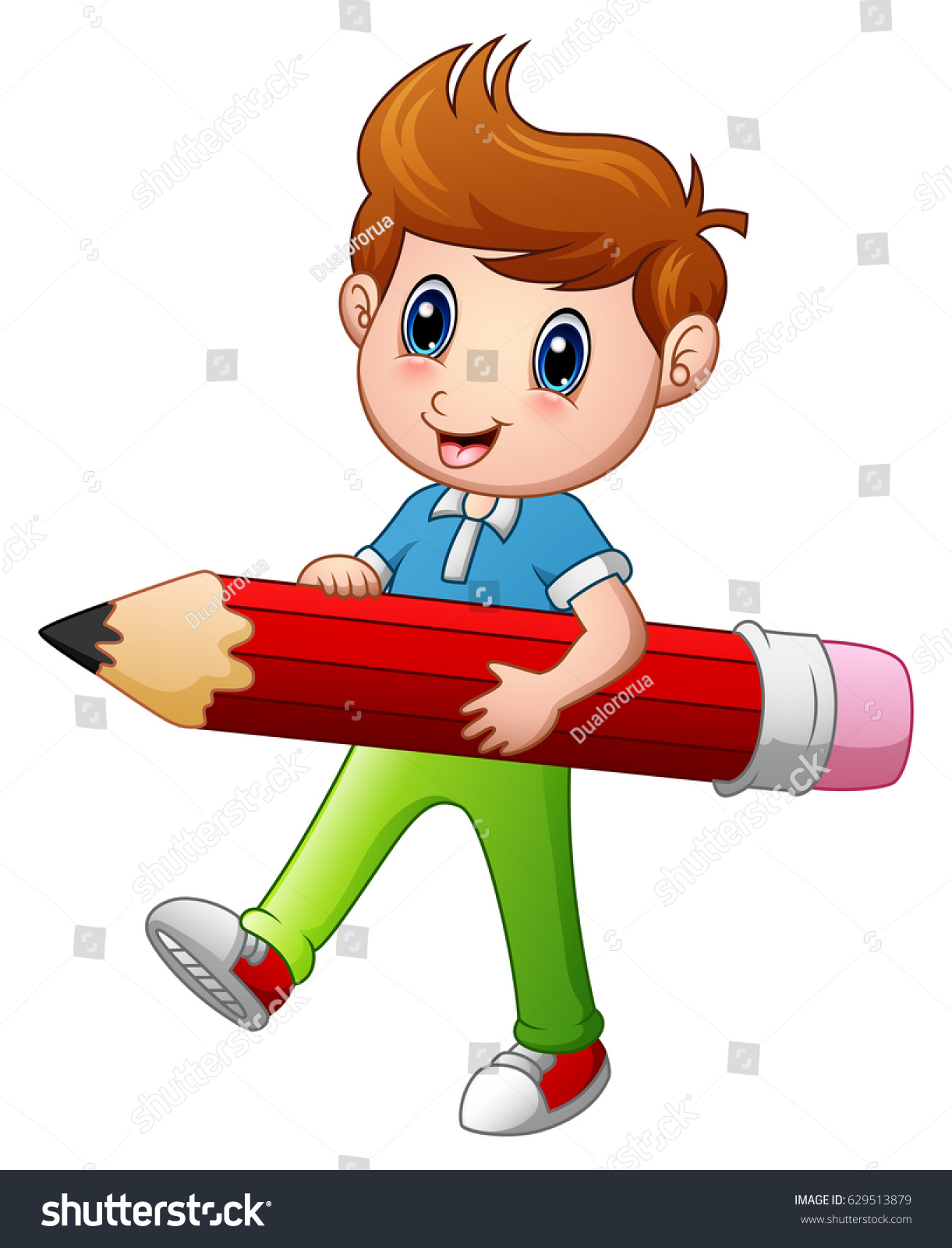 Vector Illustration Cartoon Boy Holding Pencil Stock Vector (Royalty ...