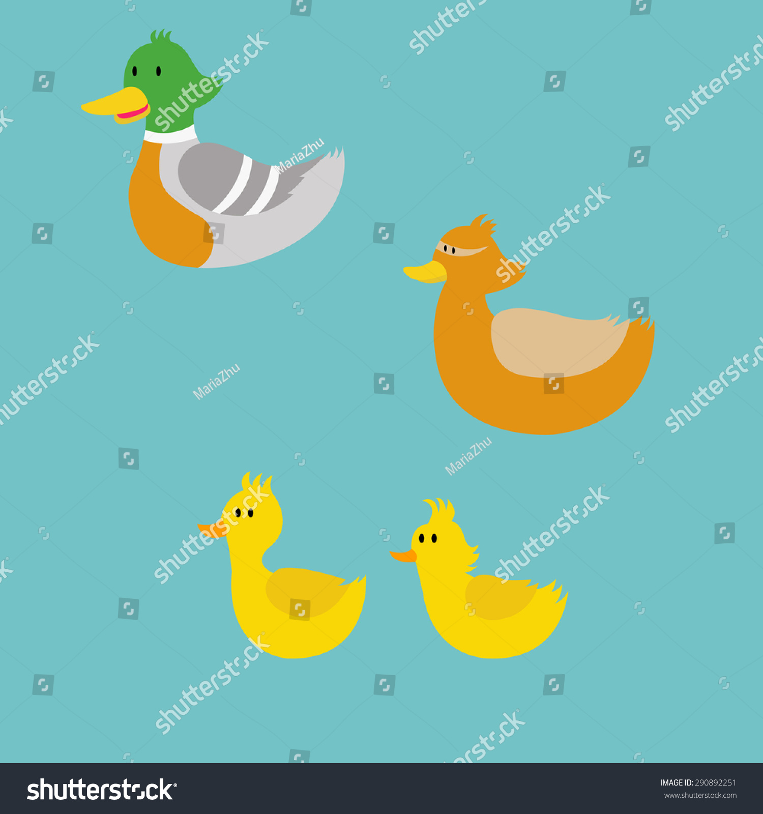 Vector Illustration Of Cartoon Duck Family: Duck-Father, Duck-Mother ...