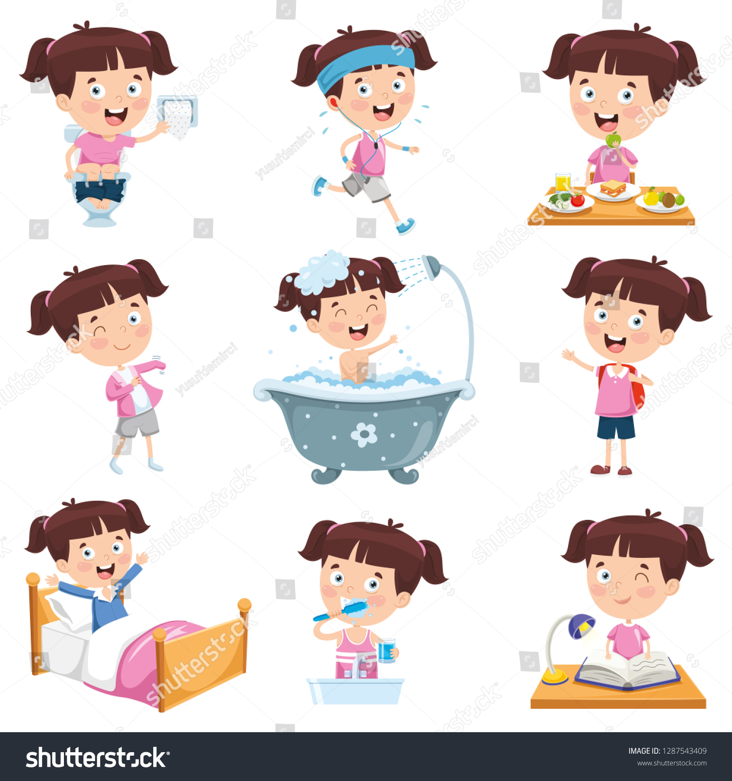 Vector Illustration Cartoon Girl Doing Various Stock Vector (Royalty ...