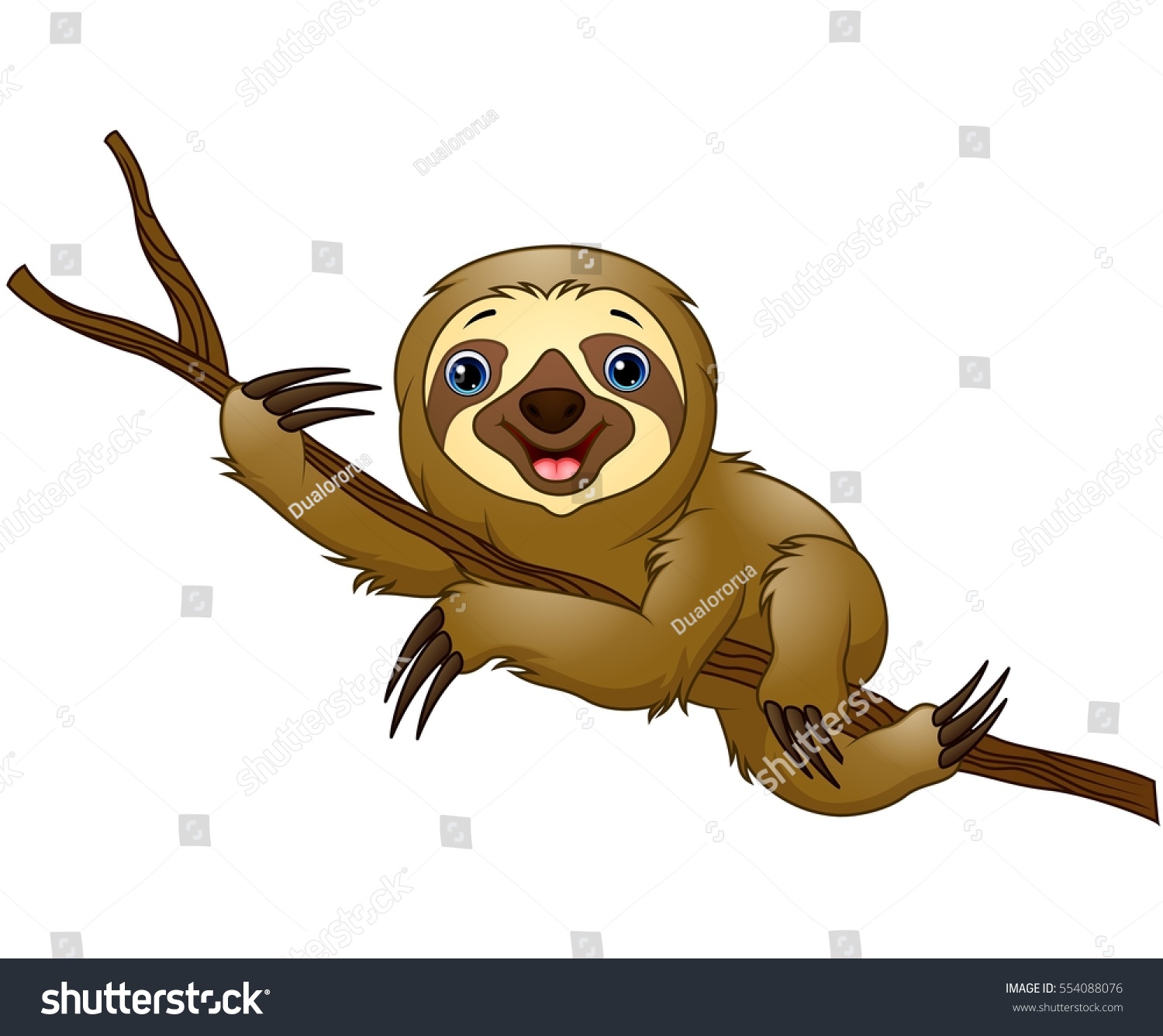 Vector Illustration Cartoon Sloth On Tree Stock Vector Royalty Free 554088076 Shutterstock