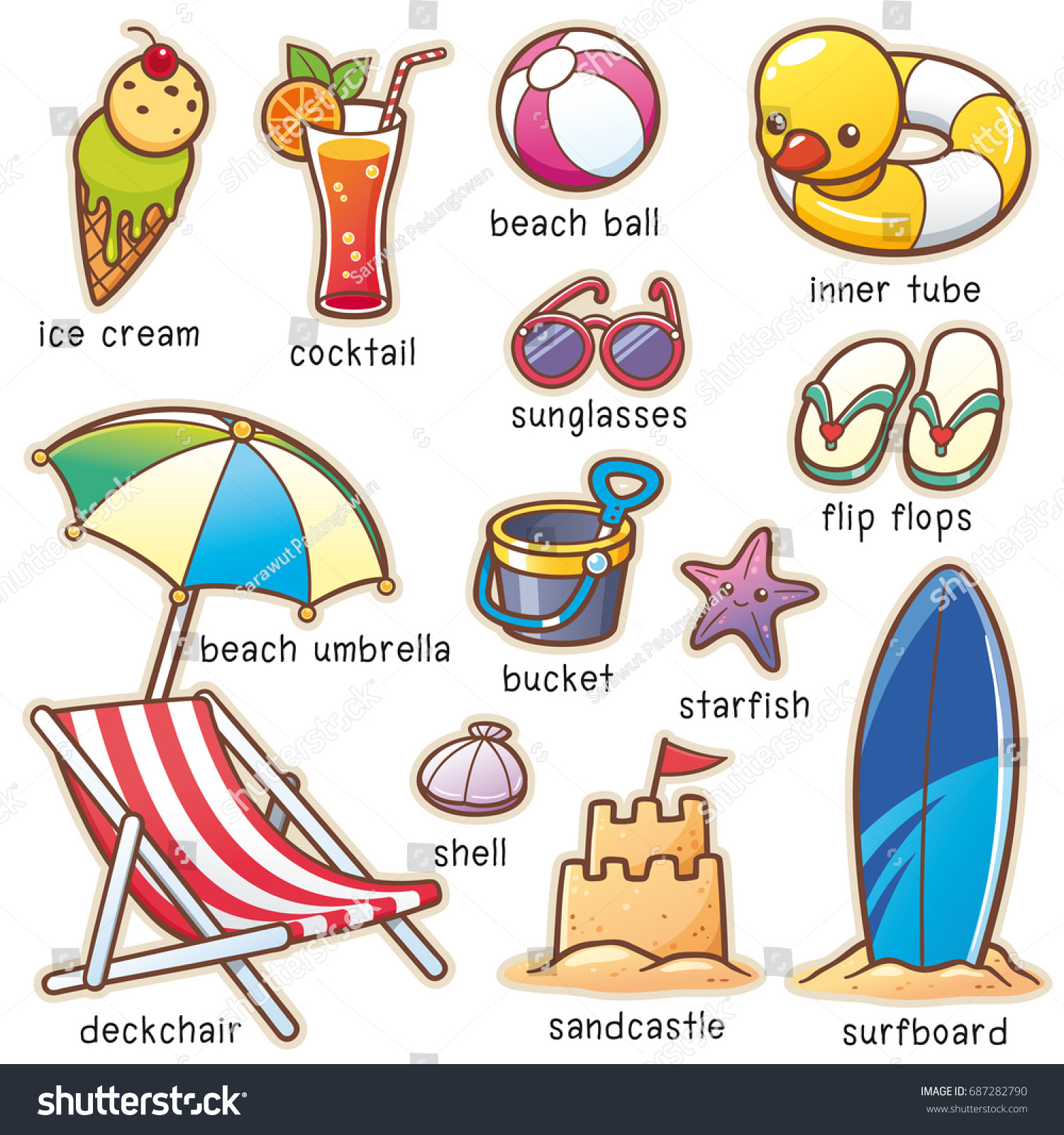 vector-illustration-cartoon-summer-vacation-vocabulary-stock-vector