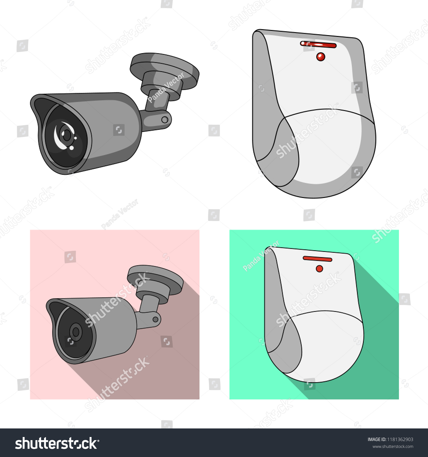 Vector Illustration Cctv Camera Sign Collection Stock Vector (Royalty ...