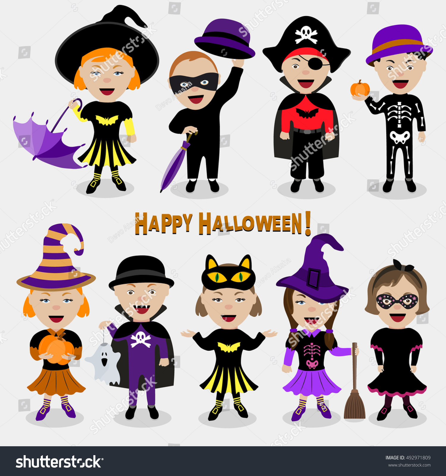 Vector Illustration Of Children In Halloween Costumes. - 492971809 ...