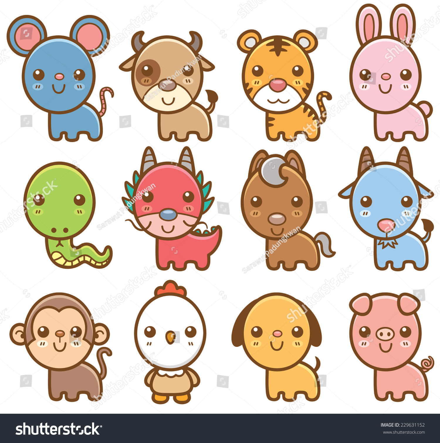 Vector Illustration Of Chinese Zodiac Animal Cartoon - 229631152 ...