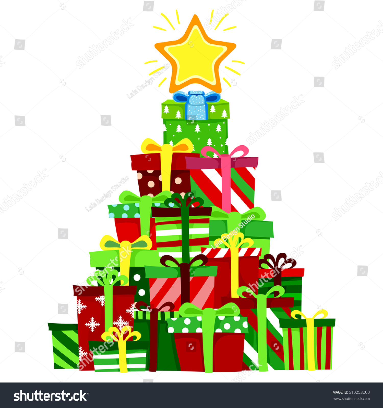 Vector Illustration Christmas Gift Stack Christmas Stock Vector