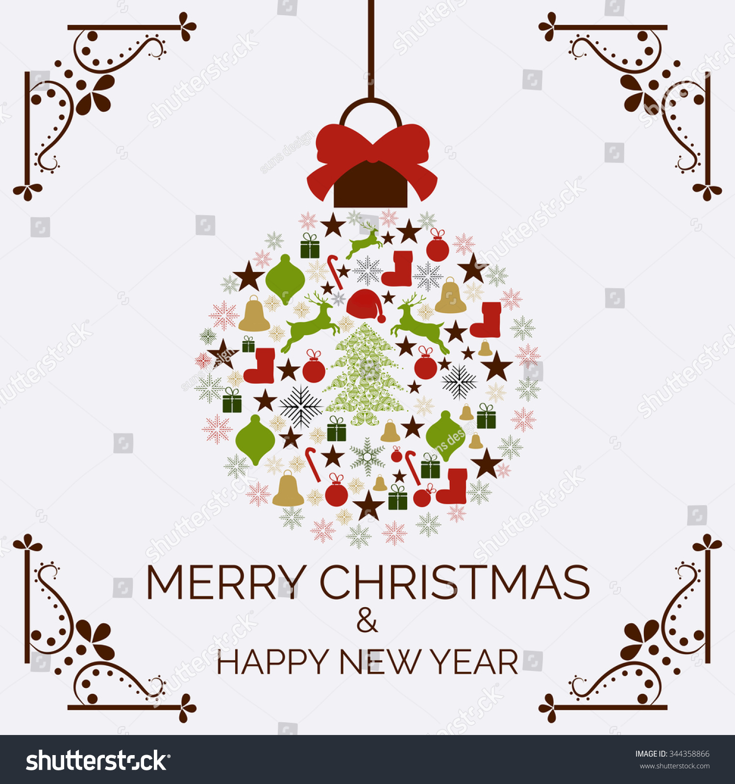 Vector Illustration Of Christmas Greeting Card. - 344358866 : Shutterstock