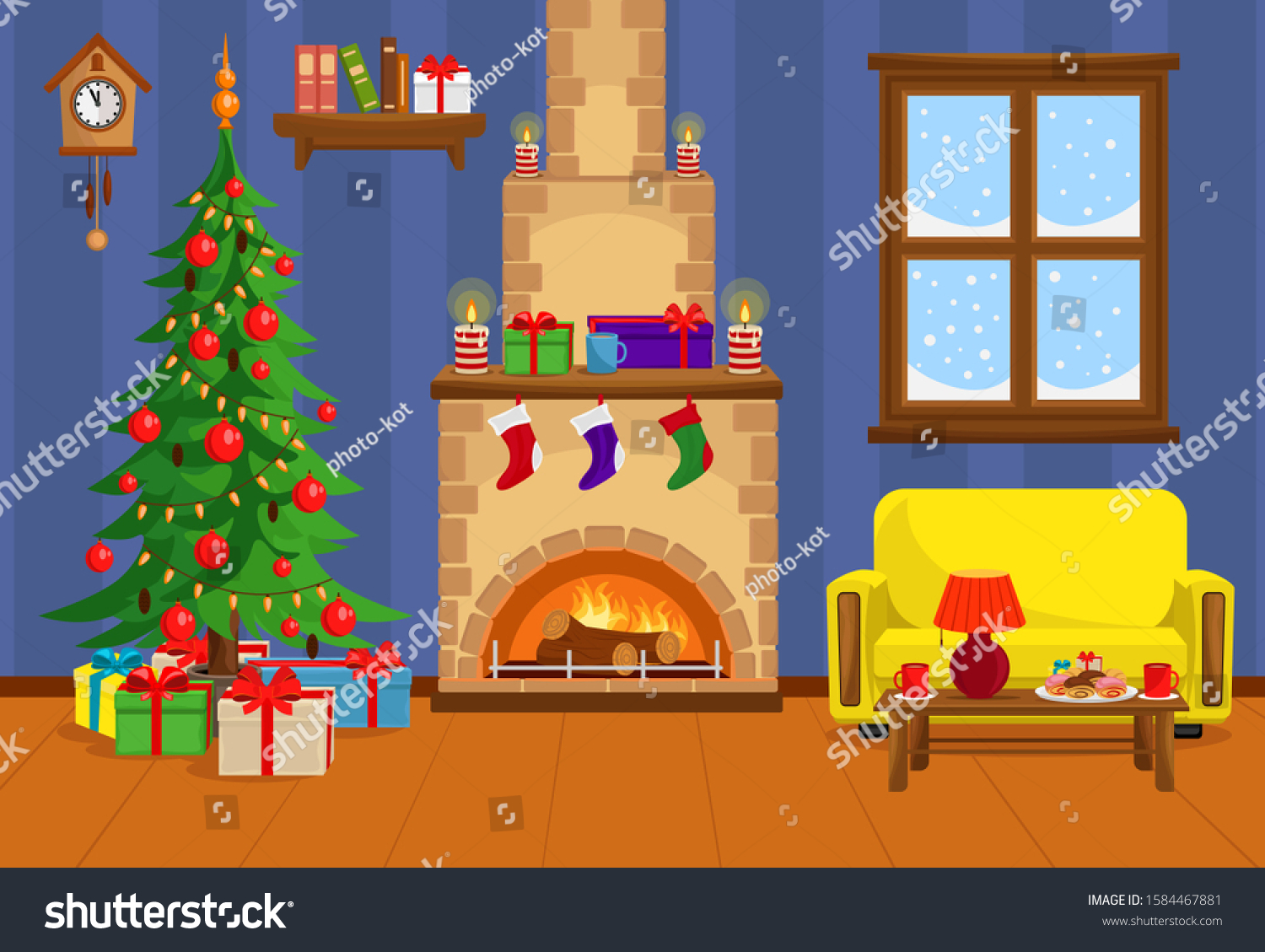 Download Vector Illustration Christmas Living Room Christmas Stock Vector Royalty Free 1584467881 PSD Mockup Templates