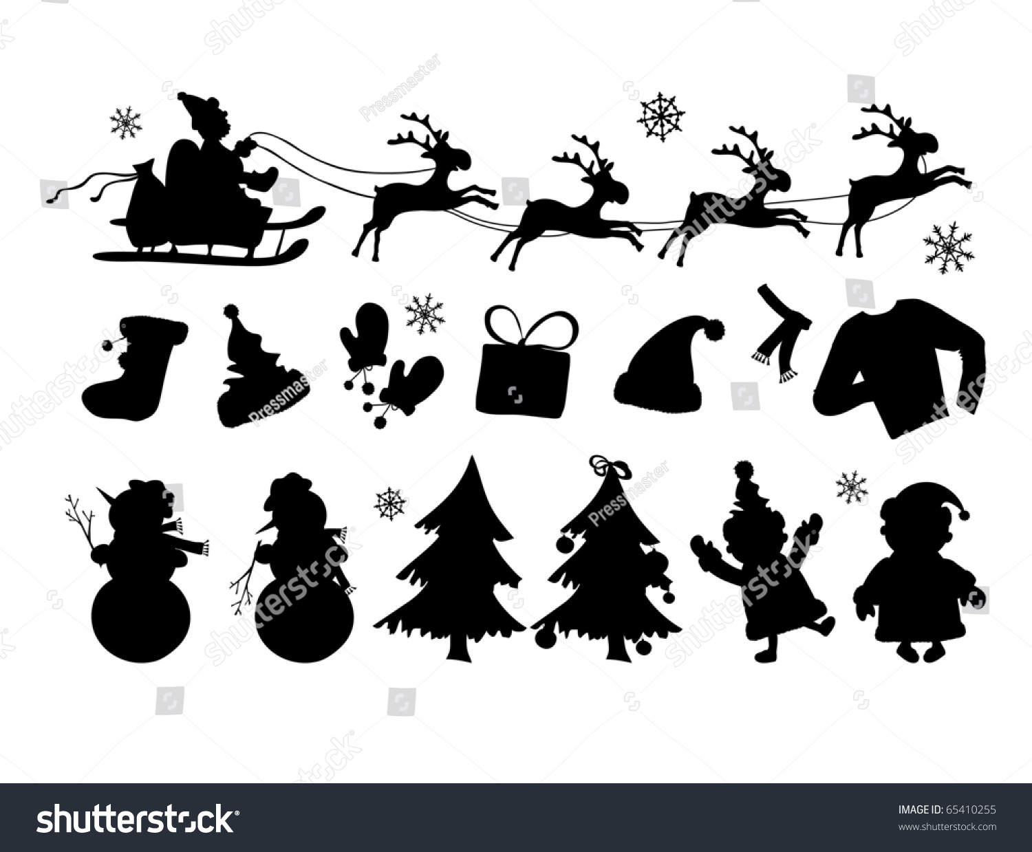 Vector Illustration Christmas Silhouettes Lines Stock Vector 65410255 ...